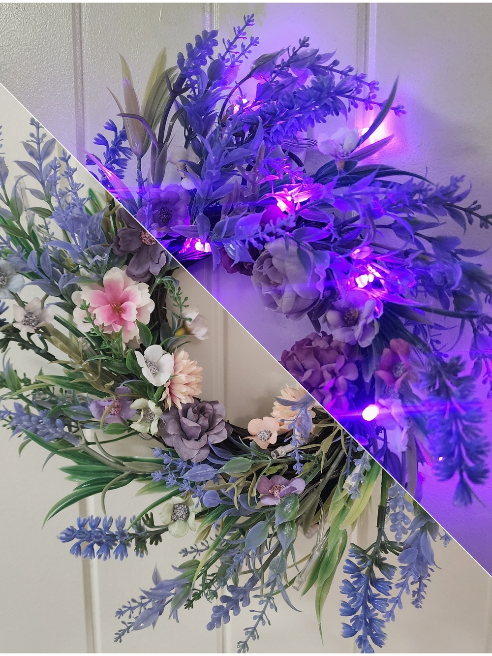 NEW (3) Floral Lavender Mixed Wreath with Purple LED Lights - 3 Available!